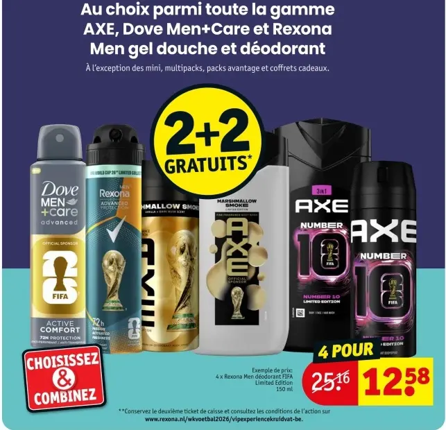 Offre: Toute la gamme Axe, Dove Men+Carae et Rexona Men gel douche et déodorant