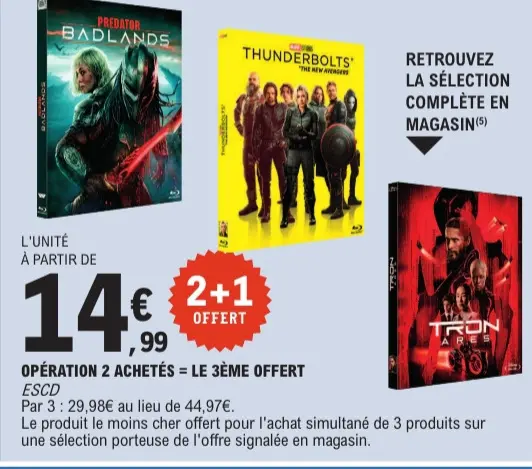 Offre: Predator badlands, thunderbolts, tron ares