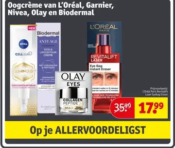 Aanbieding: Oogcrème van L'Oréal, Garnier, Nivea, Olay en Biodermal