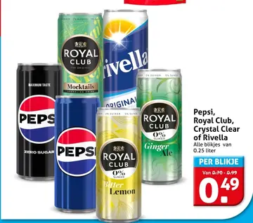 Aanbieding: Pepsi, Royal Club, Crystal Clear of Rivella