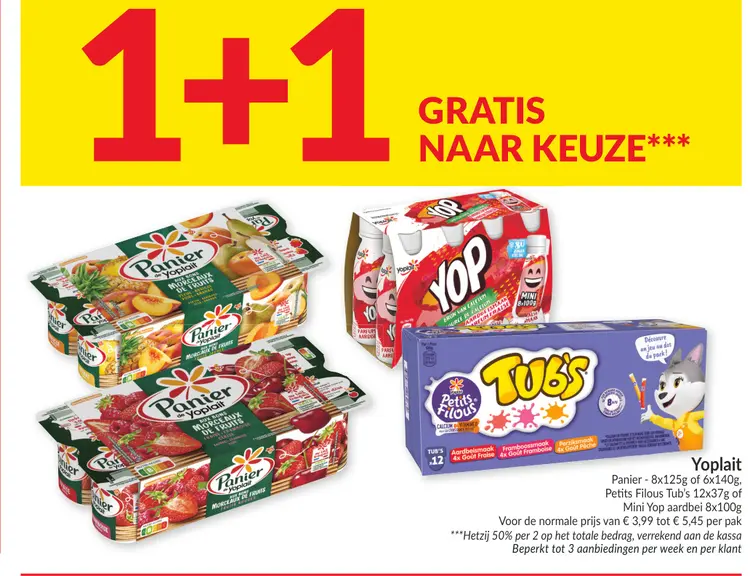 Promotie: Panier, Petits Filous Tub's, Mini Yop aardbei