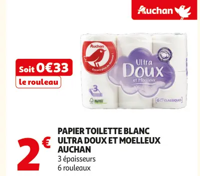 Offre: Papier toilette blanc ultra doux et moelleux