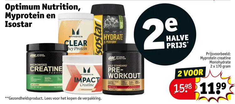 Aanbieding: Optimum Nutrition, Myprotein en Isostar