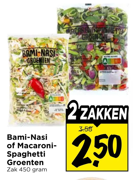 Aanbieding: Bami-Nasi of Macaroni-Spaghetti Groenten