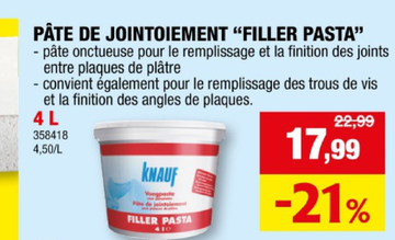 Offre: PÂTE DE JOINTOIEMENT "FILLER PASTA"