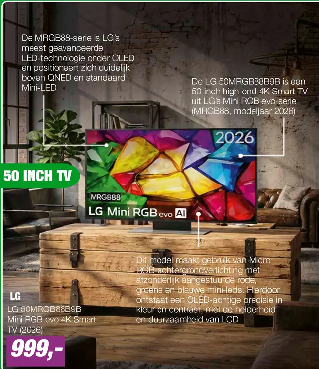 Aanbieding: LG 50MRGB88B9B Mini RGB evo 4K Smart TV (2026)