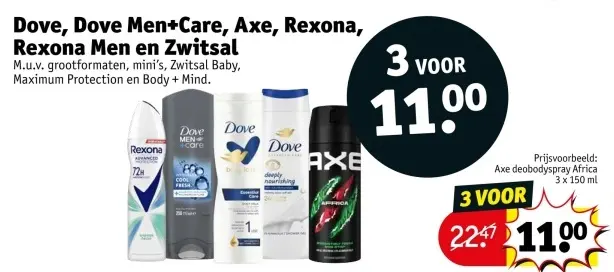 Aanbieding: Dove, Dove Men+Care, Axe, Rexona, Rexona Men en Zwitsal
