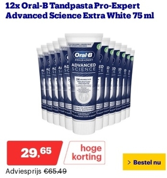 Aanbieding: 12x Oral-B Tandpasta Pro-Expert Advanced Science Extra White 75 ml