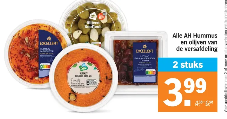 Aanbieding: AH Hummus en olijven