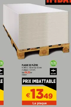 Offre: PLAQUE DE PLÂTRE