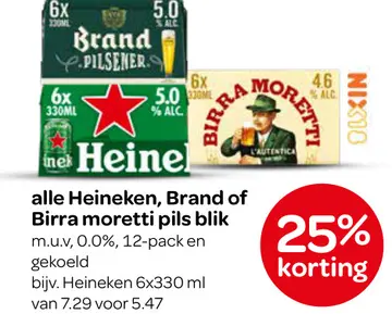 Aanbieding: alle Heineken, Brand of Birra moretti pils blik