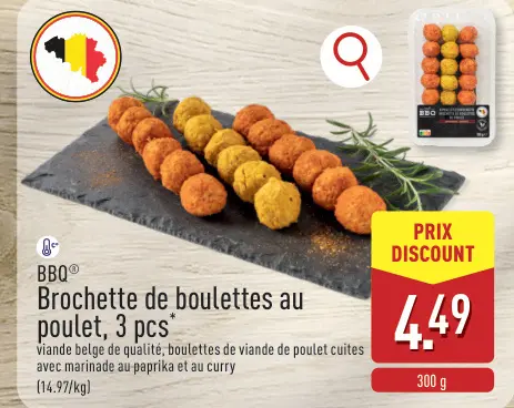 Offre: Brochette de boulettes au poulet, 3 pcs