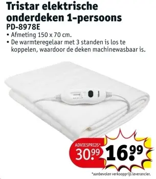 Promotie: Tristar elektrische onderdeken 1-persoons