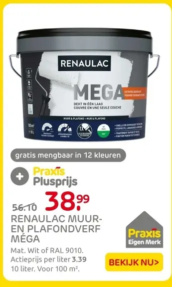 Aanbieding: Renaulac muur- en plafondverf méga