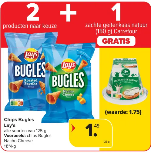 Aanbieding: Chips Bugles met zachte geitenkaas