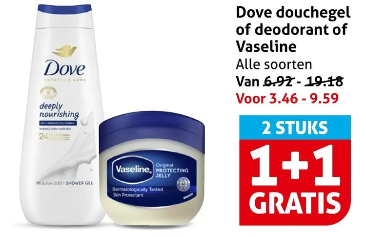 Aanbieding: Dove douchegel of deodorant of Vaseline