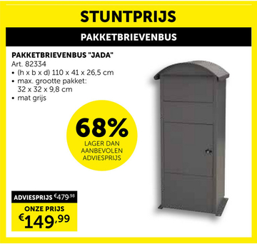 Aanbieding: Pakketbrievenbus Jada Mat Grijs 1100x410x265mm