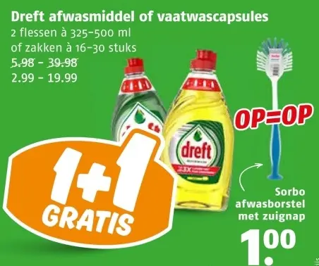 Aanbieding: Dreft afwasmiddel of vaatwascapsules