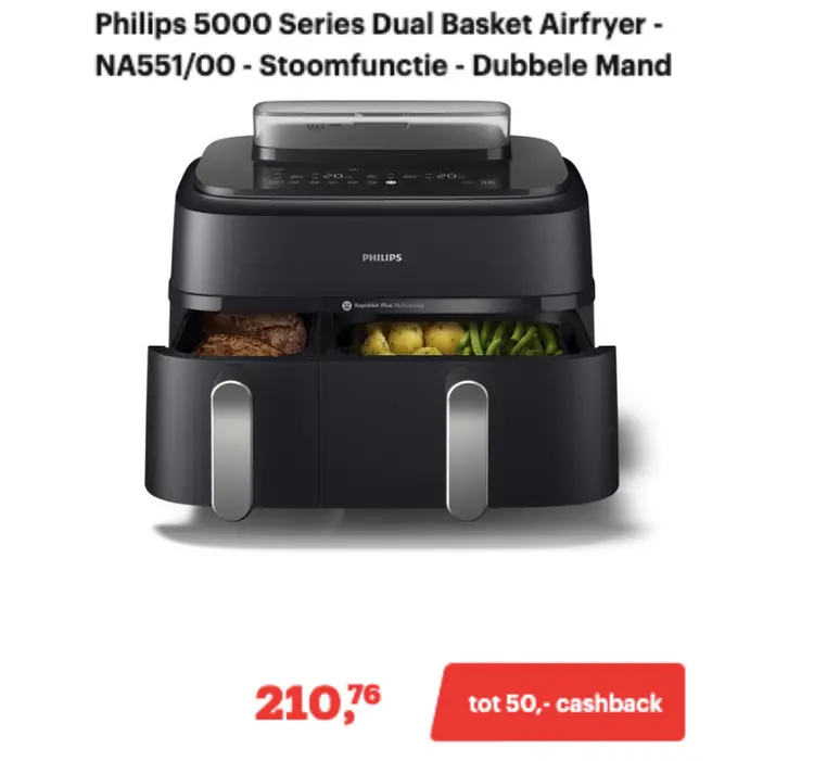 Aanbieding: Philips 5000 Series Dual Basket Airfryer - NA551/00
