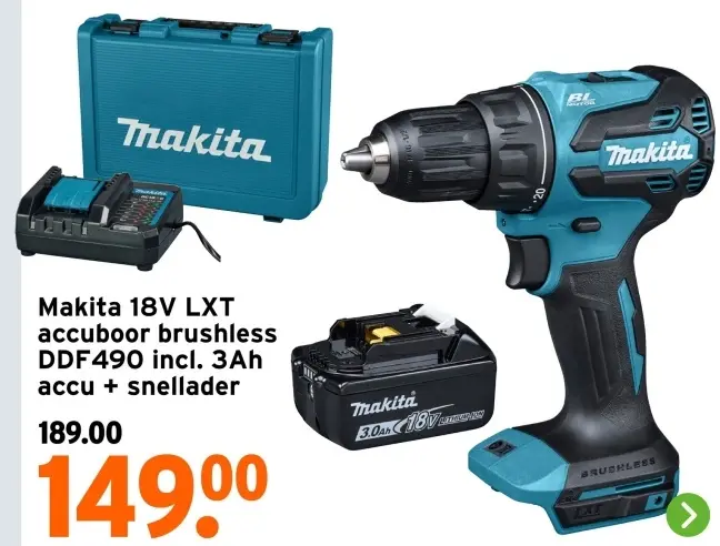 Aanbieding: 18V LXT accuboor brushless DDF490