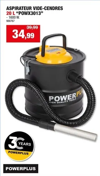 Offre: Powerplus POWX3013 aspirateur vide-cendres 1600W 20l
