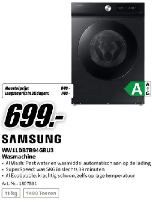 Aanbieding: WW11DB7B94GBU3 Wasmachine