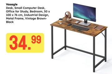 Aanbieding: Desk , Small Computer Desk , Office for Study , Bedroom , Industrial Design , Metal Frame , Vintage Brown- Black