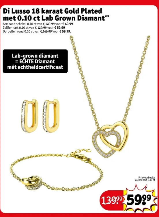 Aanbieding: Di Lusso 18 karaat Gold Plated met 0.10 ct Lab Grown Diamant