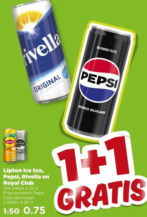 Aanbieding: Lipton Ice tea, Pepsi, Rivella en Royal Club