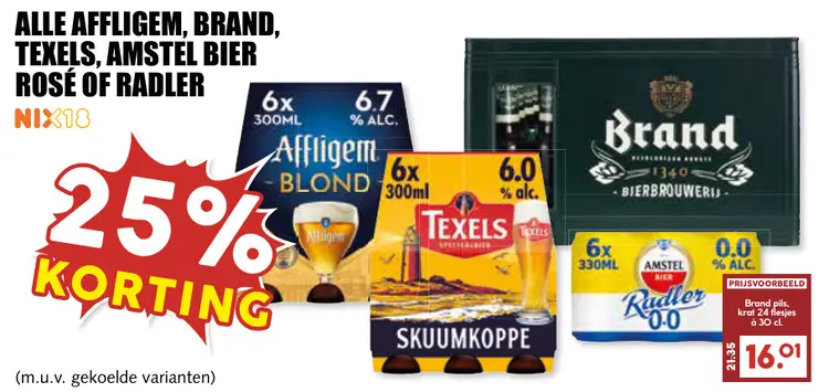 Aanbieding: Alle Affligem, Brand, Texels, Amstel bier rosé of Radler