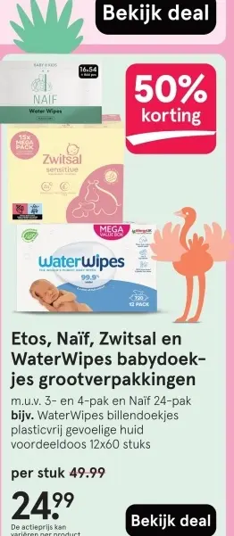 Aanbieding: Etos, Naïf, Zwitsal en WaterWipes babydoekjes grootverpakkingen