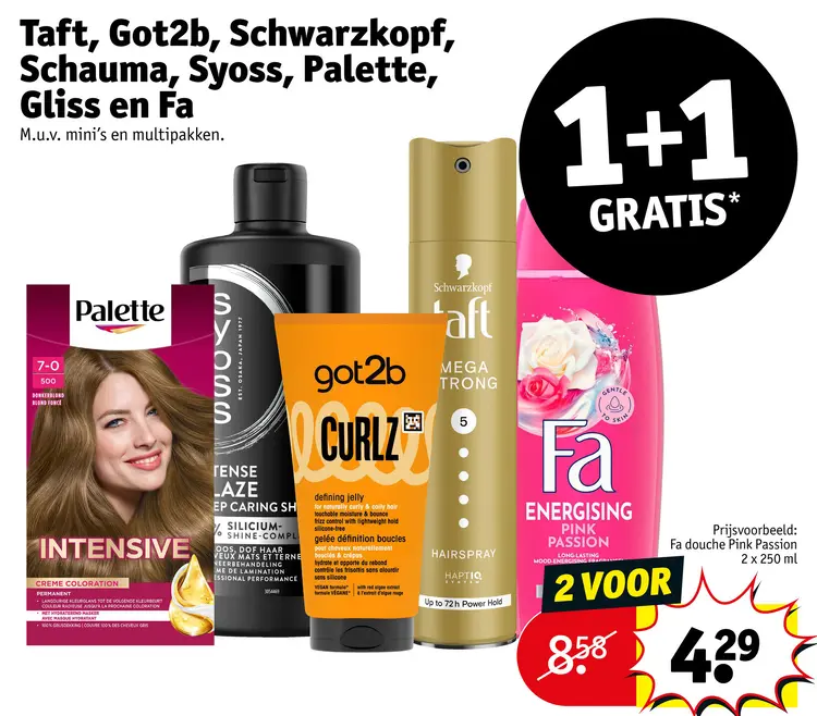 Aanbieding: Taft, Got2b, Schwarzkopf, Schauma, Syoss, Palette, Gliss en Fa