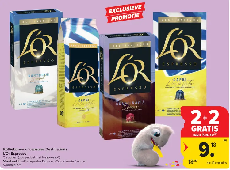 Promotie: Koffiebonen of capsules Destinations L'Or Espresso