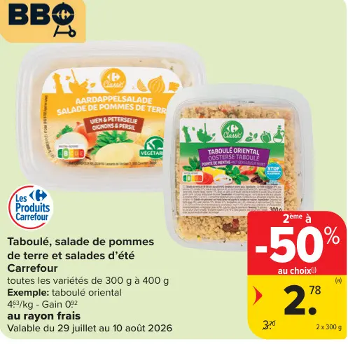 Offre: Taboulé, salade de pommes de terre et salades