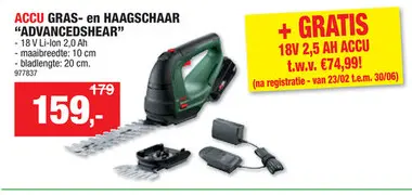 Promotie: Bosch AdvancedShear 18V-10 accu gras- en heggenschaar 18V Li-Ion 10/20 cm + lader