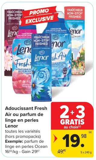 Offre: Adoucissant Fresh Air ou parfum de linge en perles