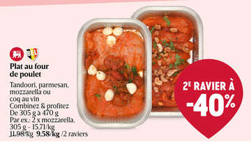 Offre: Plat au four de poulet Tandoori, parmesan, mo