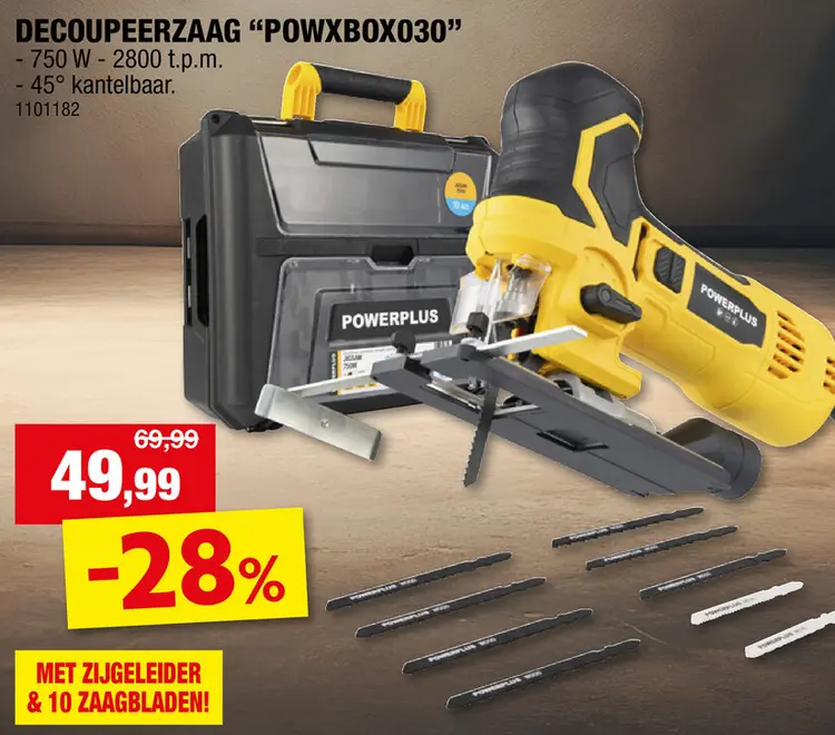 Promotie: Powerplus POWXBOX030 decoupeerzaag 750W + 10 zaagbladen