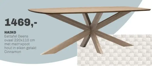 Aanbieding: Eettafel Deens ovaal 220x110 cm met matrixpoo