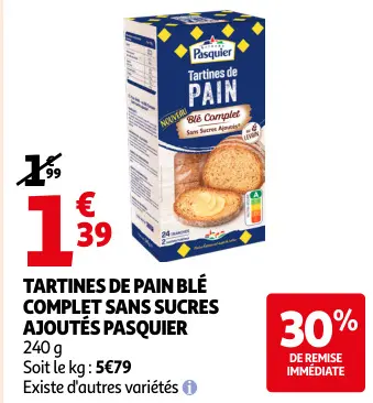 Promotie: Tartines de pain blé complet sans sucres ajoutés Pasquier