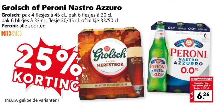Aanbieding: Grolsch of Peroni Nastro Azzuro