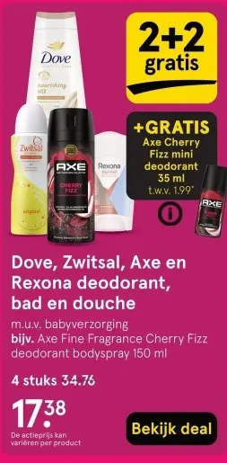 Aanbieding: Dove, Zwitsal, Axe en Rexona deodorant, bad en douche