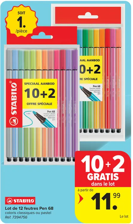 Offre: Lot de 12 feutres Pen 68