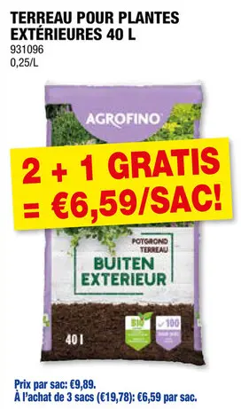 Offre: Agrofino terreau pour plantes d'extérieur 40l