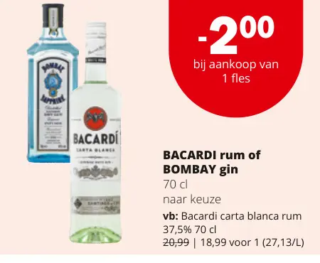 Promotie: BACARDI rum of BOMBAY gin