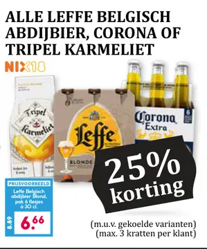 Aanbieding: Leffe belgisch abdijbier, Corona of Tripel Karmeliet