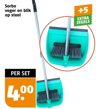 Aanbieding: Veger en blik op steel