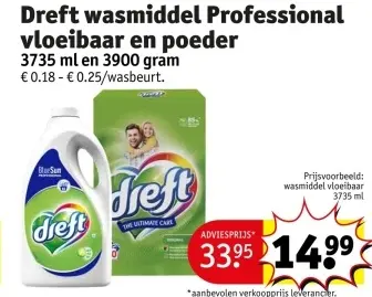 Promotie: Dreft wasmiddel Professional vloeibaar en poeder