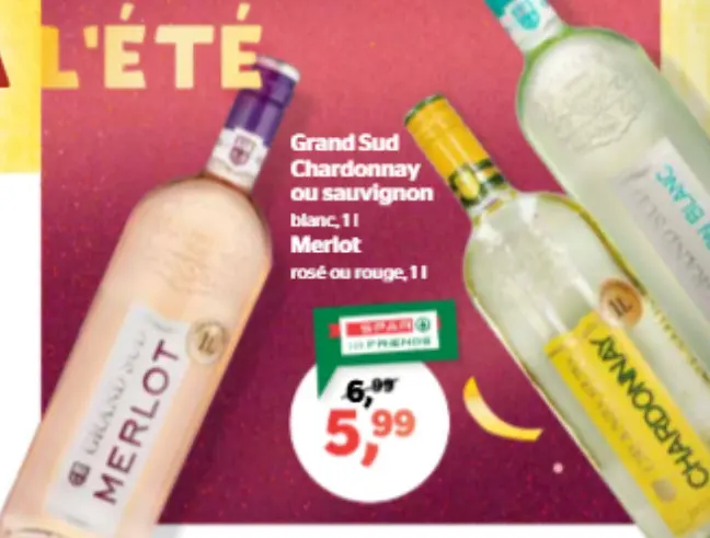 Offre: Chardonnay ou sauvignon blanc, Merlot