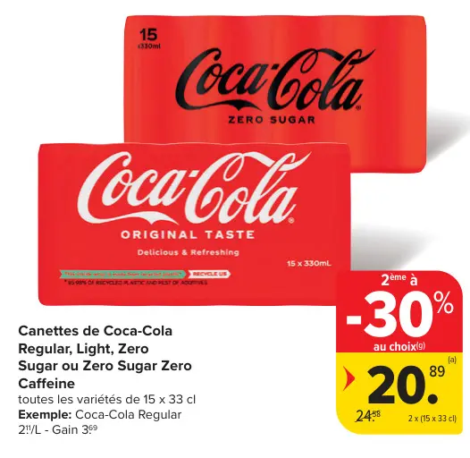 Offre: Canettes de Coca-Cola Regular, Light, Zero Sugar